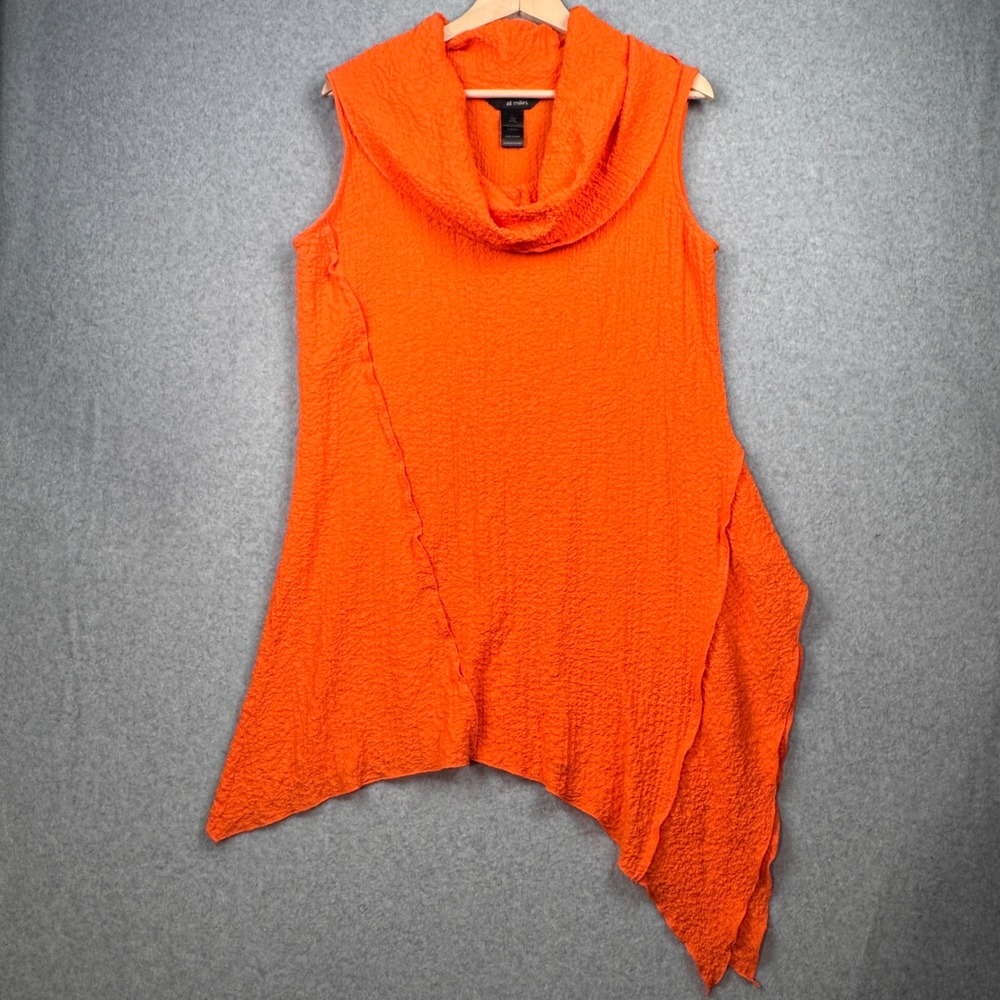 Ali Miles Top Womens Large Orange Tunic Cowl Asymmetrical Artsy Textured Tank